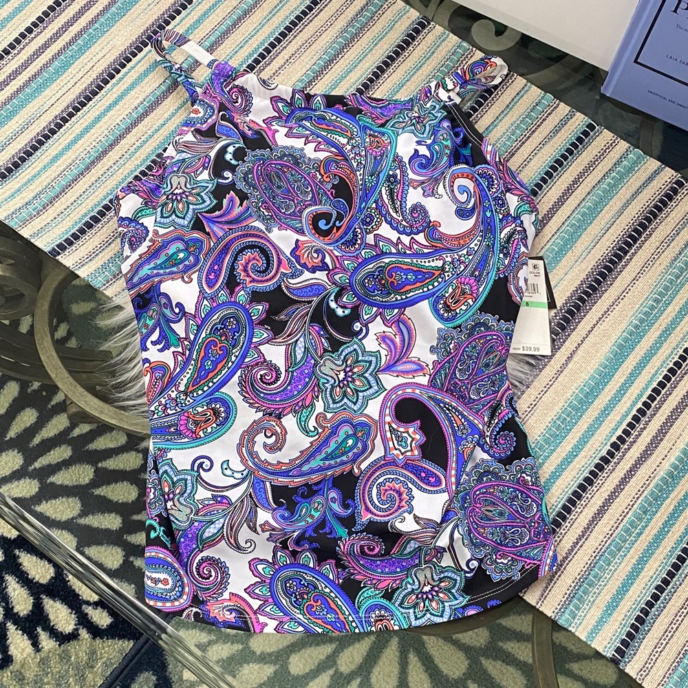 Island Escape Vibrant Paisley swim tankini top size 8